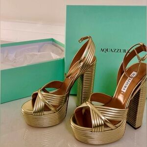 Aquazzura Metallic Gold Strappy Heels
